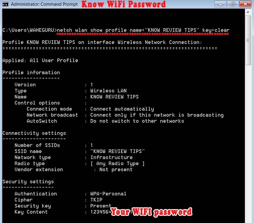how to get a wifi password with command prompt